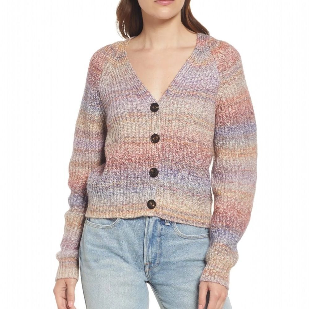 Rails Josie Space Dye Cardigan Amethyst Multi Knit Button Front Size Small